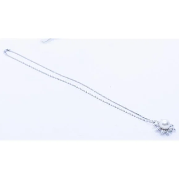 Italian Necklace Cha 18Kt Diamonds Round 12 MM Pearl - Picture 5 of 6